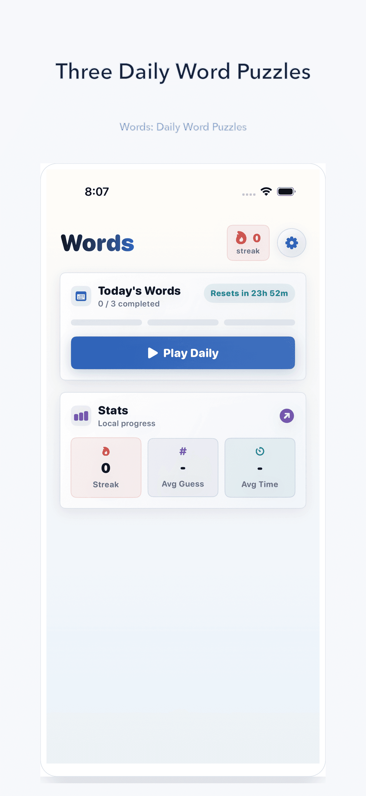 Words app daily puzzle overview.